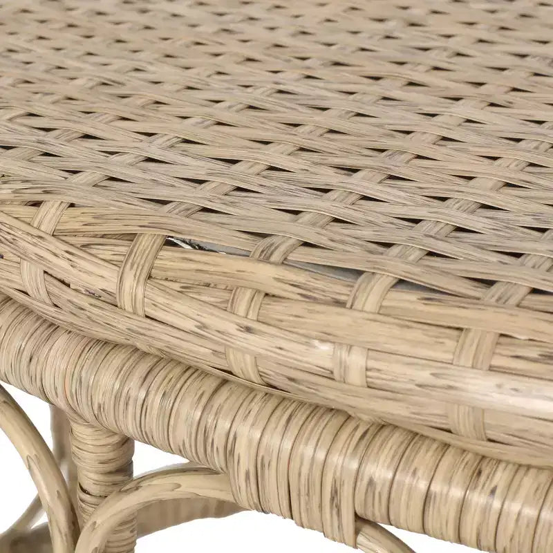 Set divanetto e tavolino da caffè GDFStudio Colmar per esterni in vimini con cuscini, marrone chiaro/beige