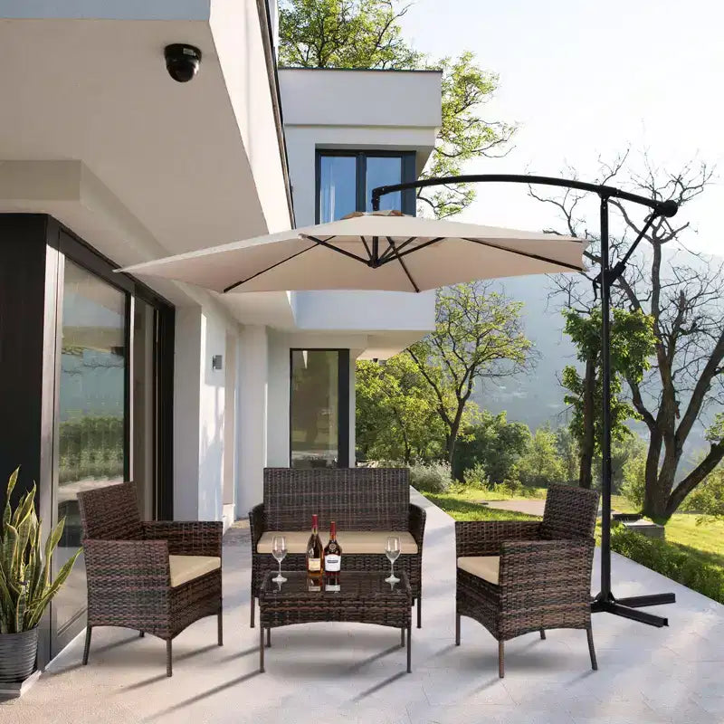 Set da conversazione Karl Home da 4 pezzi per patio in vimini con cuscini beige
