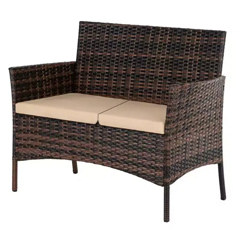 Set da conversazione Karl Home da 4 pezzi per patio in vimini con cuscini beige