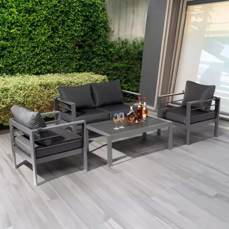 Set da esterno Karl Dark Gray in alluminio a 4 pezzi con cuscini Dark Gray