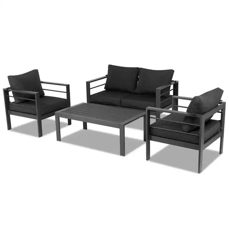 Set da esterno Karl Dark Gray in alluminio a 4 pezzi con cuscini Dark Gray
