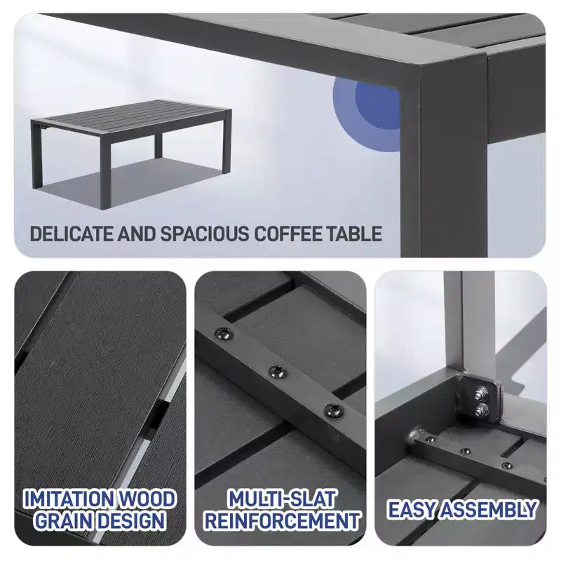 Set da esterno Karl Dark Gray in alluminio a 4 pezzi con cuscini Dark Gray