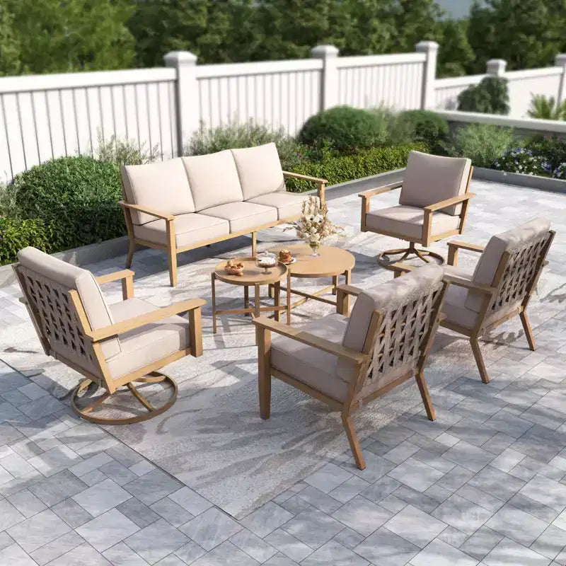 Captiva Designs Set da conversazione da esterno 7 pezzi con schienale a fascia incrociata e cuscini spessi per terrazza, giardino o bordo piscina