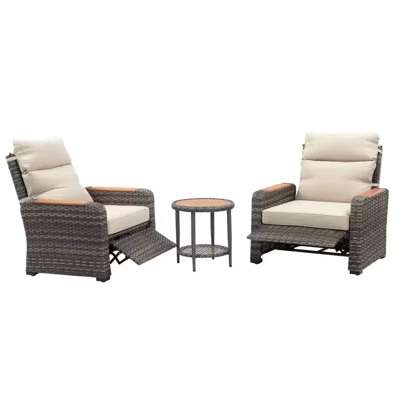 Teamson Home - Set da Esterno Reclinabile in Vimini a 3 Pezzi con Braccioli e Cuscini in Legno
