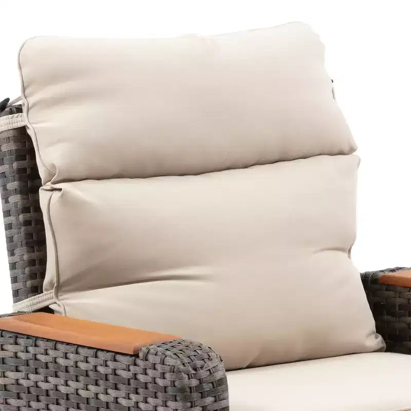 Teamson Home - Set da Esterno Reclinabile in Vimini a 3 Pezzi con Braccioli e Cuscini in Legno