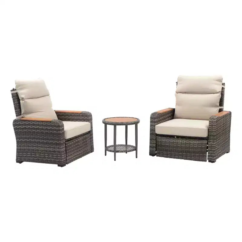 Teamson Home - Set da Esterno Reclinabile in Vimini a 3 Pezzi con Braccioli e Cuscini in Legno