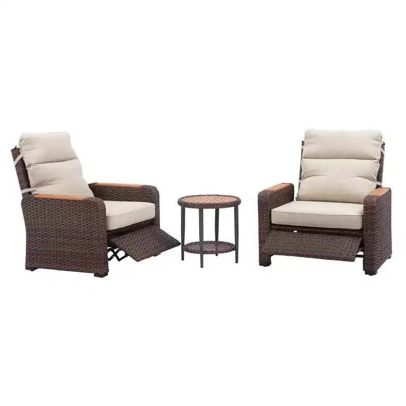 Teamson Home - Set da Esterno Reclinabile in Vimini a 3 Pezzi con Braccioli e Cuscini in Legno