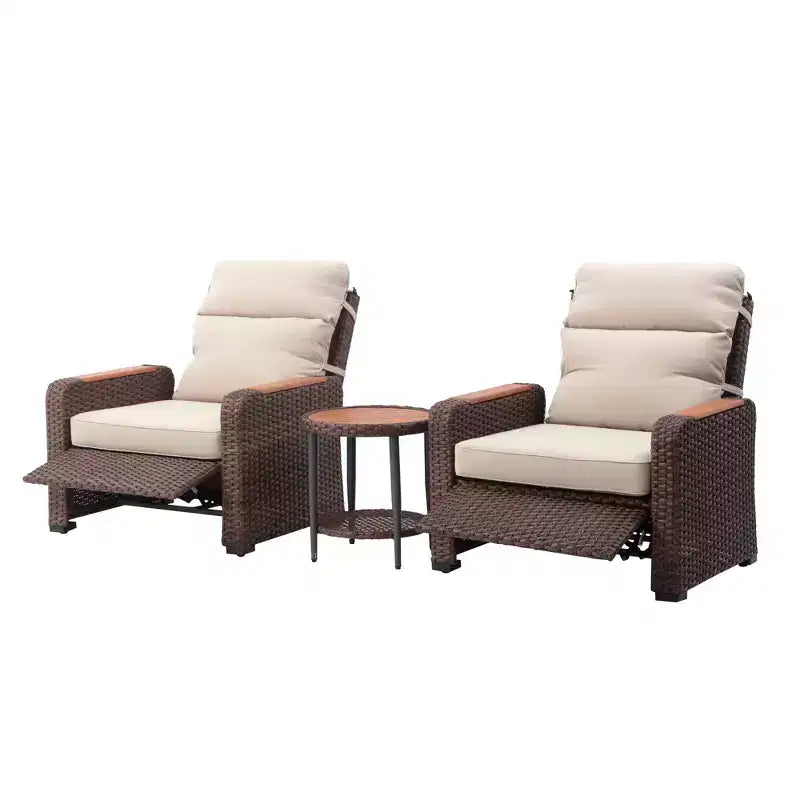 Teamson Home - Set da Esterno Reclinabile in Vimini a 3 Pezzi con Braccioli e Cuscini in Legno