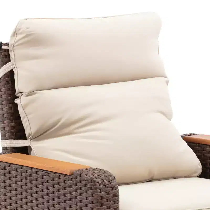 Teamson Home - Set da Esterno Reclinabile in Vimini a 3 Pezzi con Braccioli e Cuscini in Legno