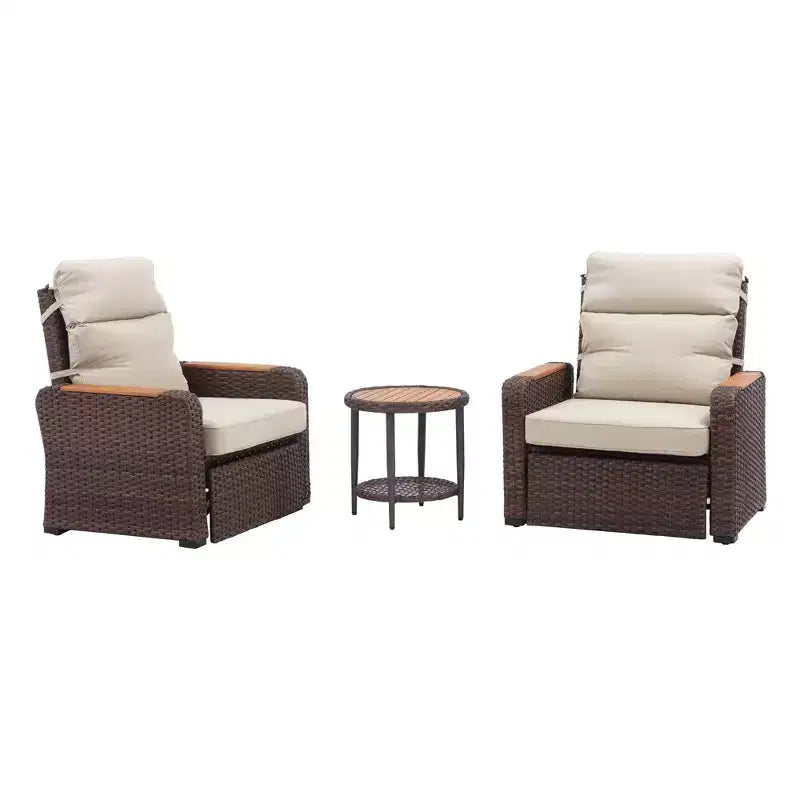 Teamson Home - Set da Esterno Reclinabile in Vimini a 3 Pezzi con Braccioli e Cuscini in Legno