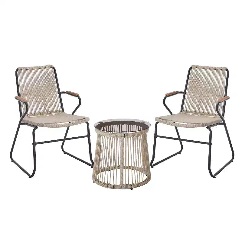 Set Salotto da Esterno Christopher Knight Home Bobby a 3 Pezzi con Intreccio in Corda, Vetro Temperato e Metallo