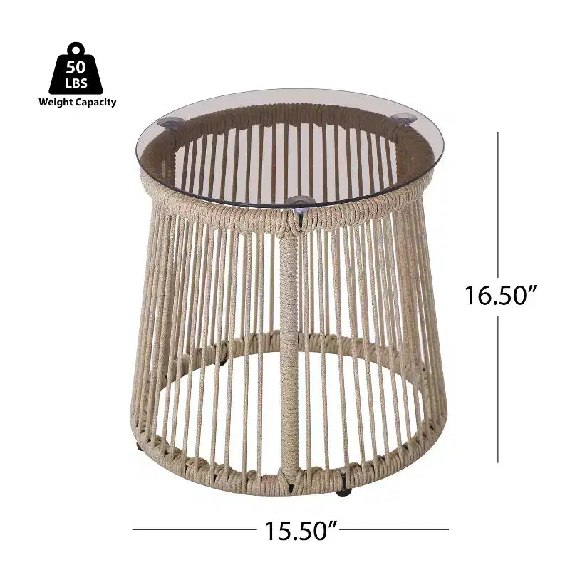 Set Salotto da Esterno Christopher Knight Home Bobby a 3 Pezzi con Intreccio in Corda, Vetro Temperato e Metallo