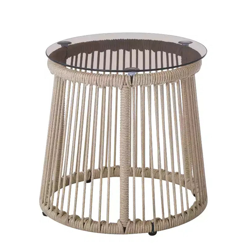 Set Salotto da Esterno Christopher Knight Home Bobby a 3 Pezzi con Intreccio in Corda, Vetro Temperato e Metallo