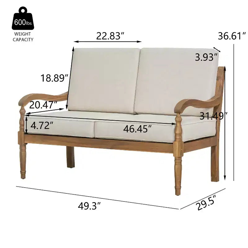 Christopher Knight Home Pendry set da conversazione da esterno in 2 pezzi in legno di acacia con cuscini resistenti all'acqua