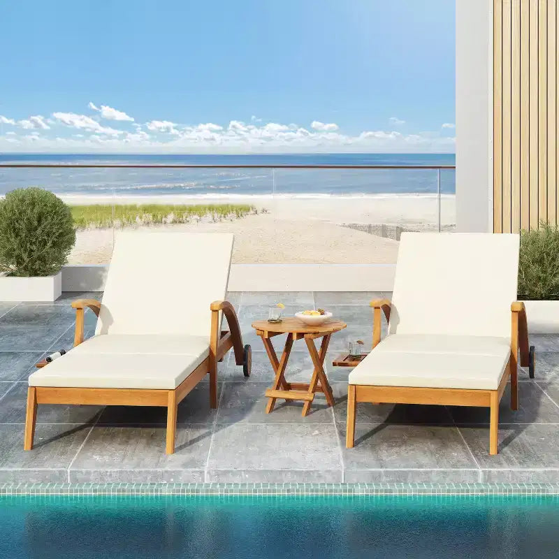 Christopher Knight Home Fred Set 3 Pezzi Chaise Longue Regolabile da Esterno in Legno di Acacia e Tavolino