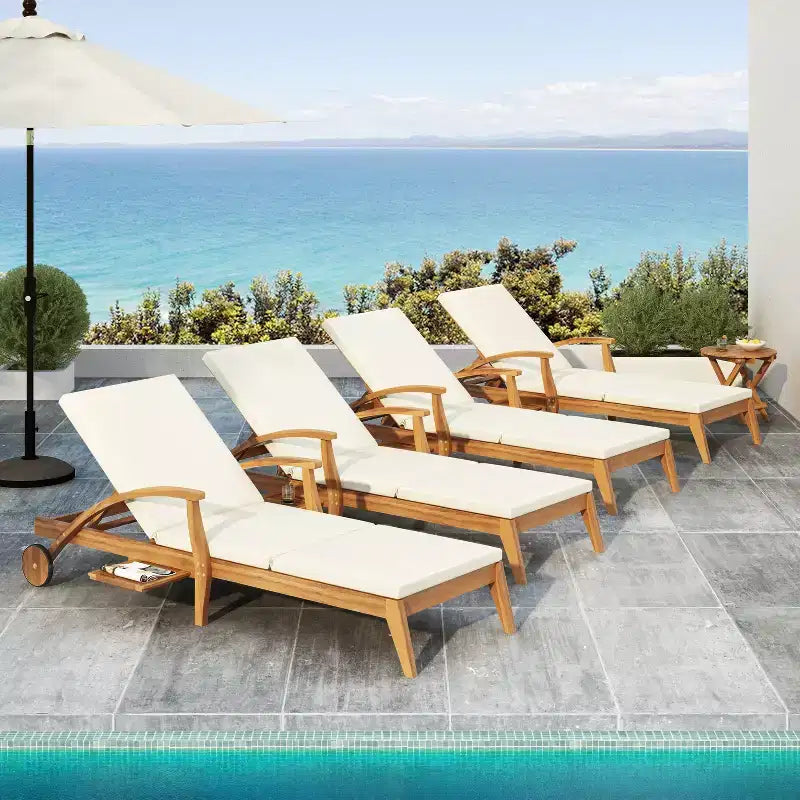 Christopher Knight Home Fred Set da 5 Pezzi, Chaise longue e tavolino d'appoggio regolabili in legno di acacia, da esterno