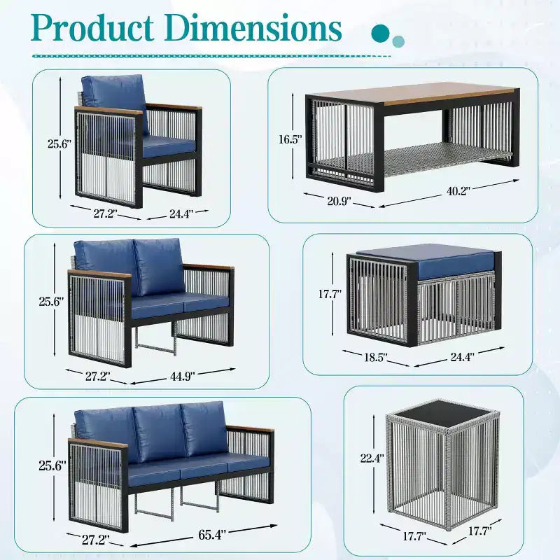EROMMY Set da Conversazione Moderno da Esterno a 6 Pezzi Divano Sezionale con Pouf e Tavolino da Caffè