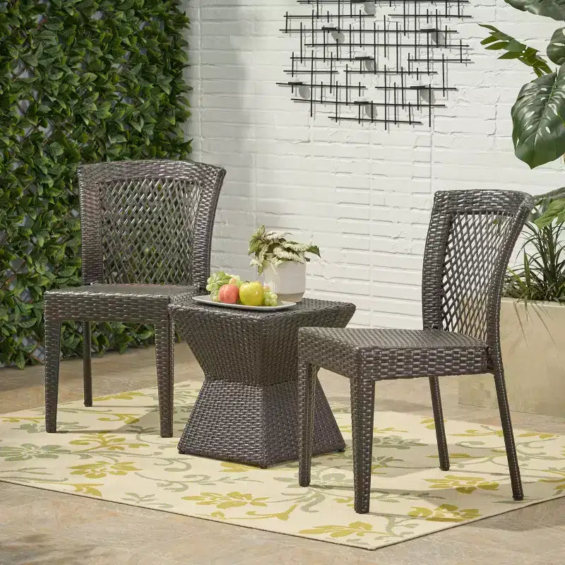 Christopher Knight Home Oleander Set Salotto 3 Pezzi Impilabile in Vimini per Esterni, Marrone Multicolore