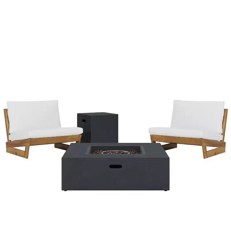 Christopher Knight Home Sherwood Sedie da club da esterno in legno di acacia con cuscini e braciere quadrato
