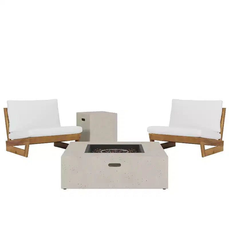 Christopher Knight Home Sherwood Sedie da club da esterno in legno di acacia con cuscini e braciere quadrato