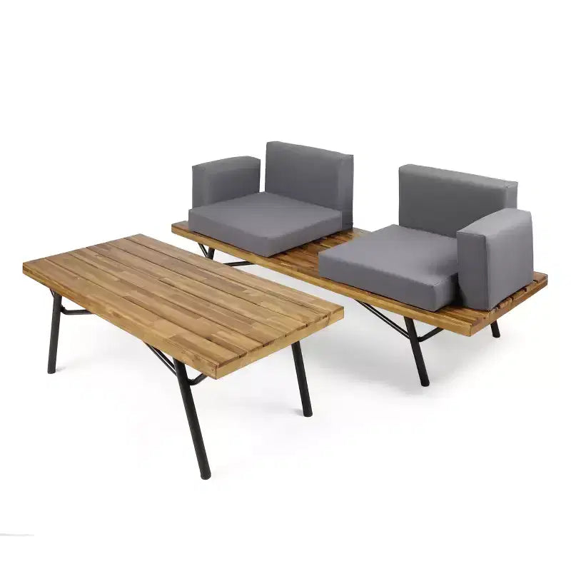 Christopher Knight Home Canoga Set da Divano e Tavolino 2 Posti da Esterno in Legno di Acacia con Cuscini