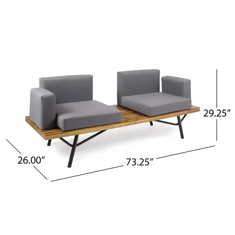 Christopher Knight Home Canoga Set da Divano e Tavolino 2 Posti da Esterno in Legno di Acacia con Cuscini