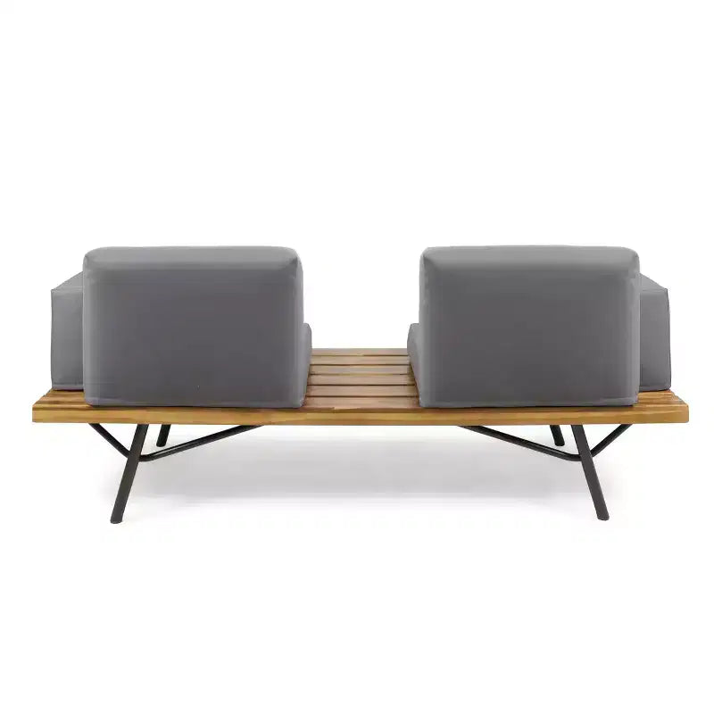 Christopher Knight Home Canoga Set da Divano e Tavolino 2 Posti da Esterno in Legno di Acacia con Cuscini