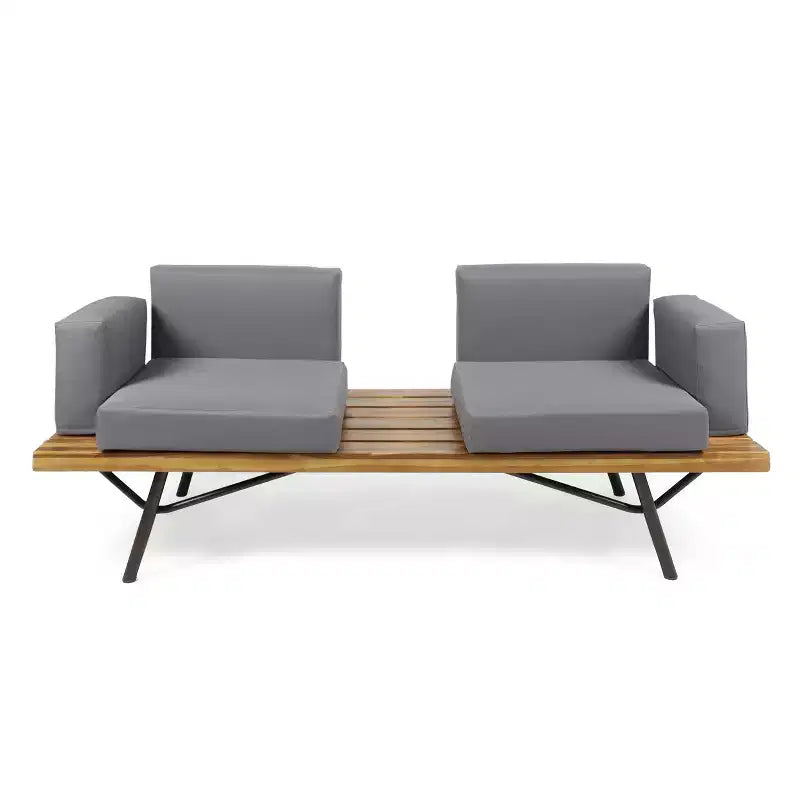 Christopher Knight Home Canoga Set da Divano e Tavolino 2 Posti da Esterno in Legno di Acacia con Cuscini