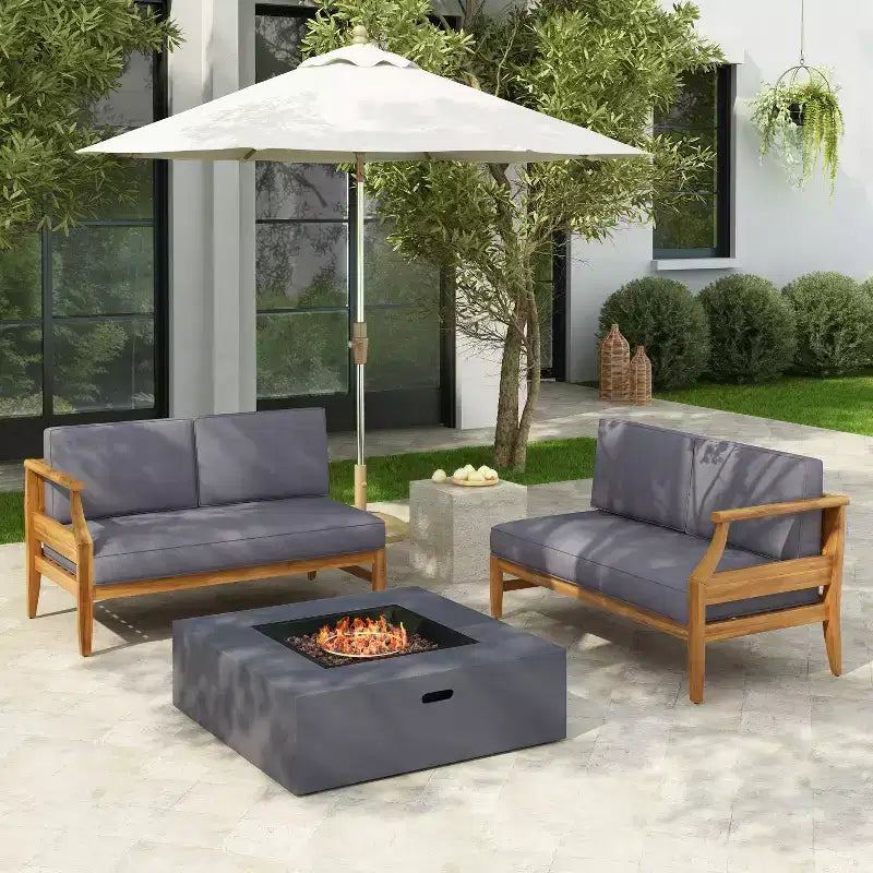Christopher Knight Home Beate Set Divano da Esterno Rustico in Legno di Acacia 2 Pezzi con Cuscini e Schienale a Doghe Aperte