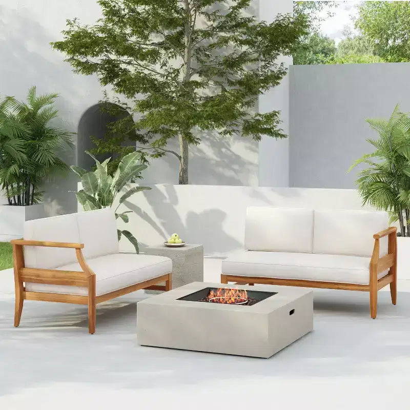 Christopher Knight Home Beate Set Divano da Esterno Rustico in Legno di Acacia 2 Pezzi con Cuscini e Schienale a Doghe Aperte