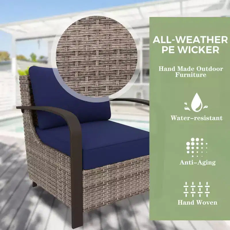 Set di mobili da giardino EAGLE PEAK Coastal Vista, set da conversazione da patio in vimini curvato a mezzaluna con tavolino da caffè