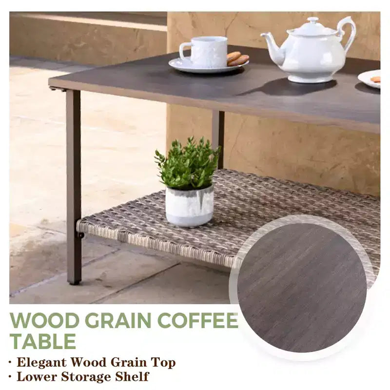 Set di mobili da giardino EAGLE PEAK Coastal Vista, set da conversazione da patio in vimini curvato a mezzaluna con tavolino da caffè
