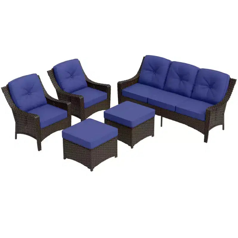 EAGLE PEAK Azure Bay Set di 5 Pezzi di Mobili per Esterni in Rattan, Divano e Sedie con Poggiapiedi
