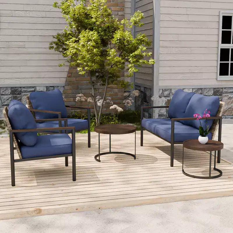 Set di mobili da esterno moderno EAGLE PEAK Sunset Dune Collection, set conversazione da patio in vimini da 5 pezzi con cuscini