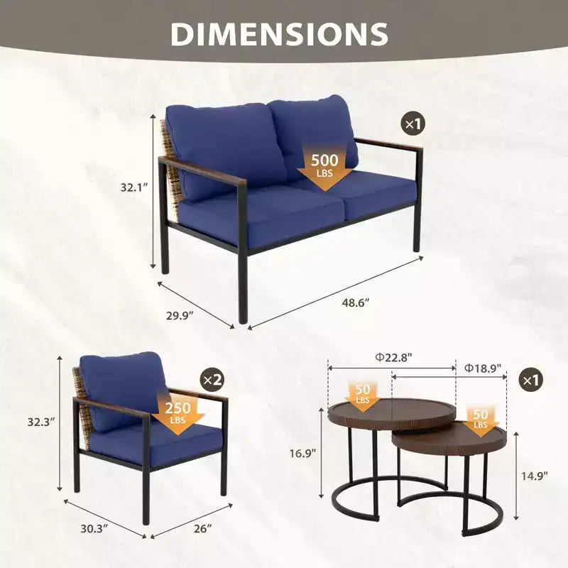 Set di mobili da esterno moderno EAGLE PEAK Sunset Dune Collection, set conversazione da patio in vimini da 5 pezzi con cuscini