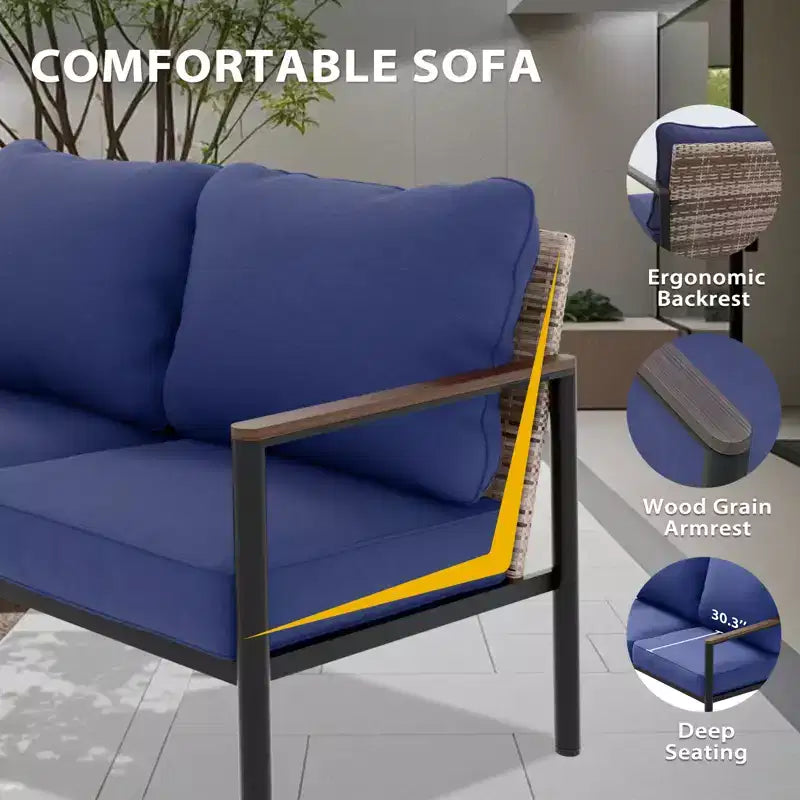 Set di mobili da esterno moderno EAGLE PEAK Sunset Dune Collection, set conversazione da patio in vimini da 5 pezzi con cuscini