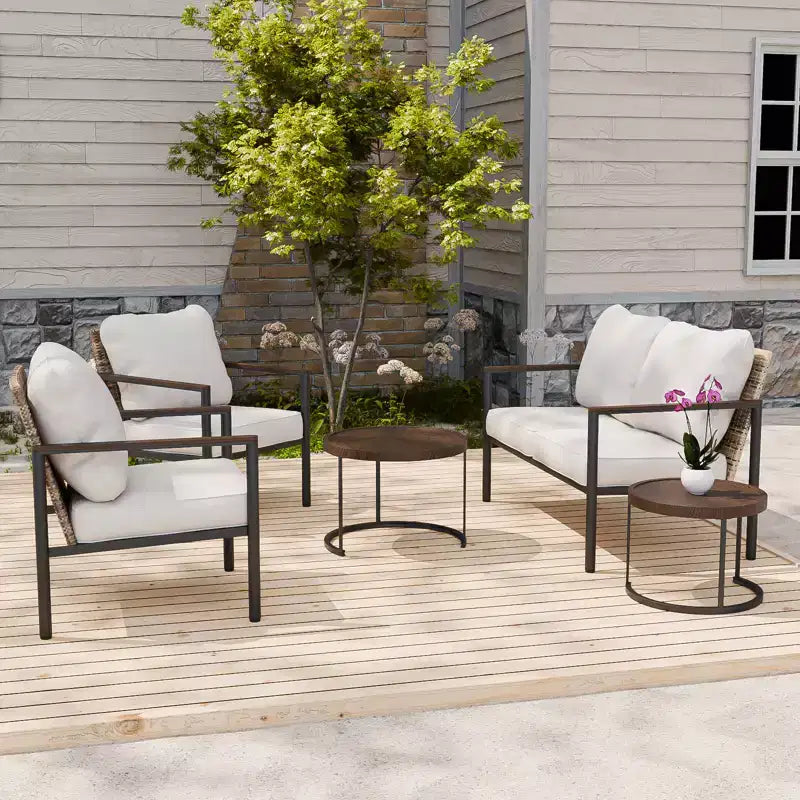 Set di mobili da esterno moderno EAGLE PEAK Sunset Dune Collection, set conversazione da patio in vimini da 5 pezzi con cuscini