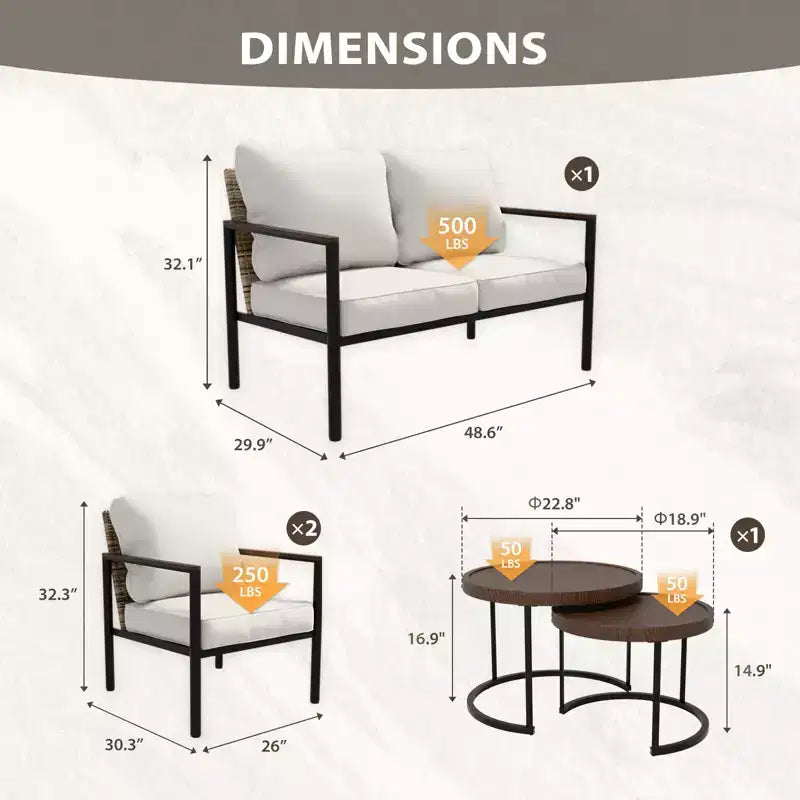 Set di mobili da esterno moderno EAGLE PEAK Sunset Dune Collection, set conversazione da patio in vimini da 5 pezzi con cuscini