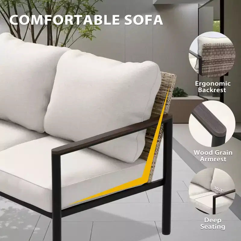 Set di mobili da esterno moderno EAGLE PEAK Sunset Dune Collection, set conversazione da patio in vimini da 5 pezzi con cuscini