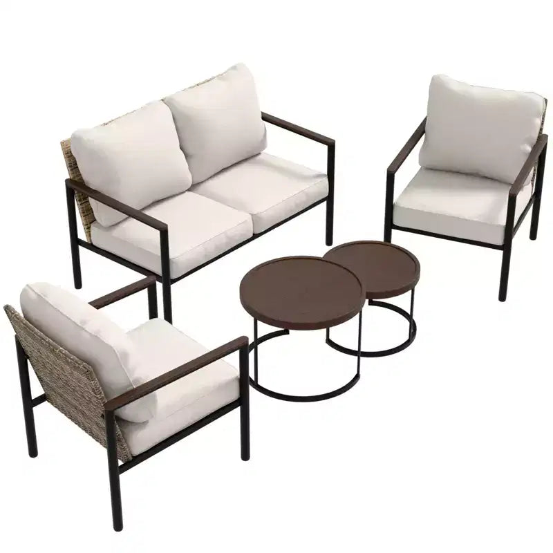 Set di mobili da esterno moderno EAGLE PEAK Sunset Dune Collection, set conversazione da patio in vimini da 5 pezzi con cuscini