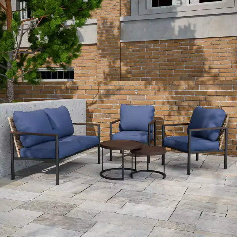 Set di mobili da esterno moderno EAGLE PEAK Sunset Dune Collection, set conversazione da patio in vimini da 5 pezzi con cuscini