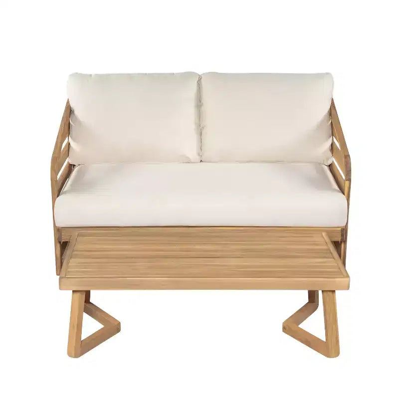 Christopher Knight Home Yantic Set Chioccolata Moderno da Esterno in Legno di Acacia con Divanetto e Tavolino da Caffè con Cuscino Impermeabile