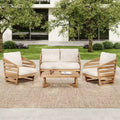 Christopher Knight Home Yantic 4 Piece Outdoor Modern Acacia Wood Chat Set with Water-Resistant Cushions