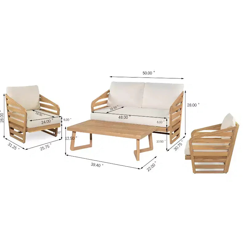 Christopher Knight Home Yantic Set da Salotto Moderno da Esterno a 4 Pezzi in Legno di Acacia con Cuscini Idrorepellenti