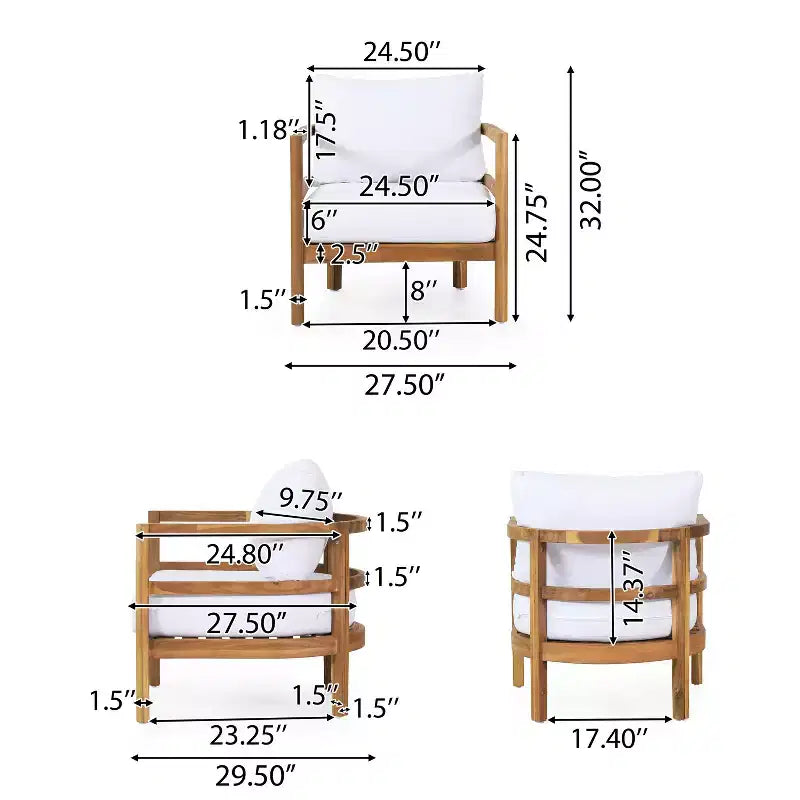 Christopher Knight Home Aggie Set da Salotto da Esterno a 4 Posti in Legno di Acacia con Cuscini, Teak/Bianco