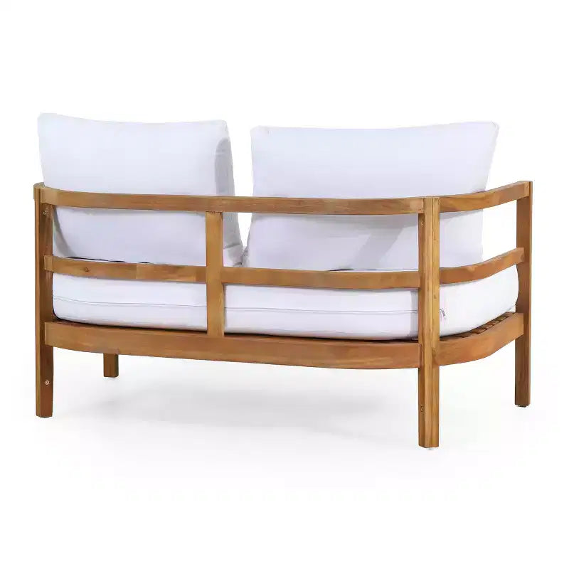 Christopher Knight Home Aggie Set da Salotto da Esterno a 4 Posti in Legno di Acacia con Cuscini, Teak/Bianco