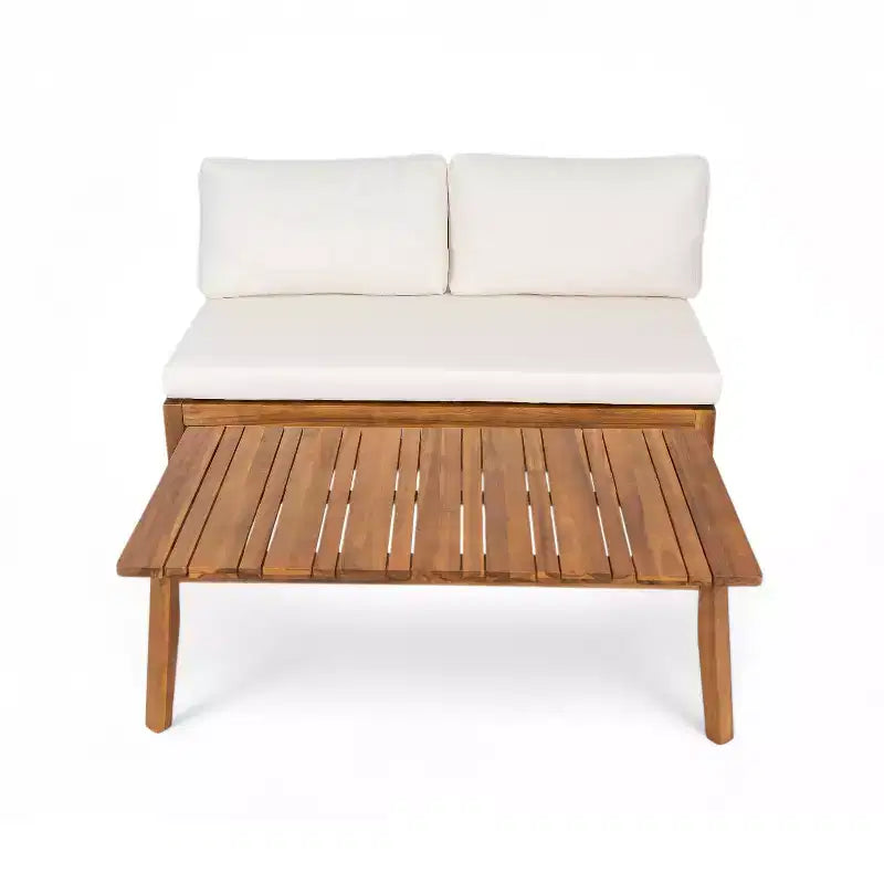 Christopher Knight Home Simms Set da conversazione con divanetto e tavolino da caffè in legno di acacia con design a doghe per esterni