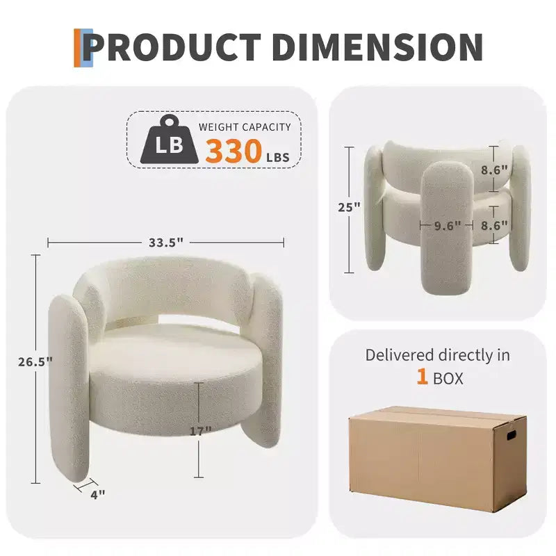 Poltrona d'accento in ciniglia grigio scuro/bianco, bracciolo arrotondato aperto, 1 posto
