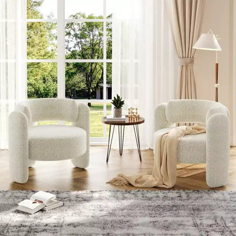 Poltrona d'accento in ciniglia grigio scuro/bianco, bracciolo arrotondato aperto, 1 posto