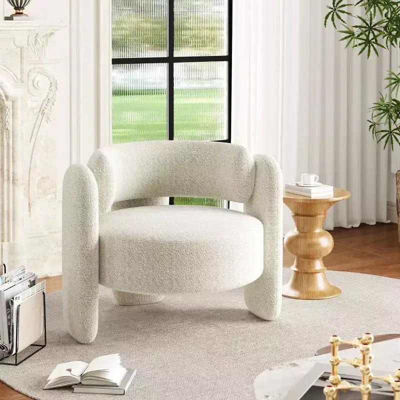 Poltrona d'accento in ciniglia grigio scuro/bianco, bracciolo arrotondato aperto, 1 posto